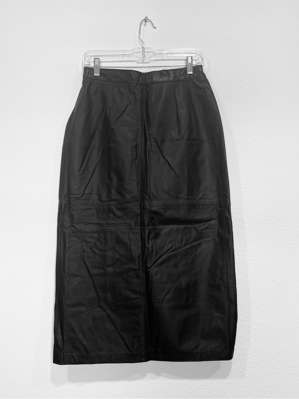 PIONEER Black Leather Panel Midi Skirt